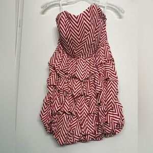 ark & co. Strapless Chevron Ruffle Dress – Red & Ivory | Size S